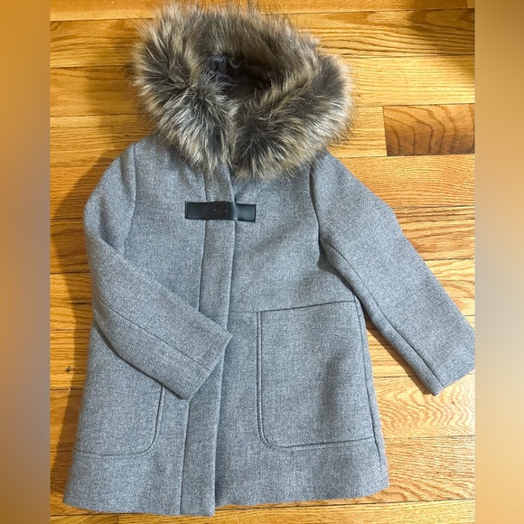 Zara kids cloth duffel coat with faux fur trim size 6Y NWT ITALIAN WOOL